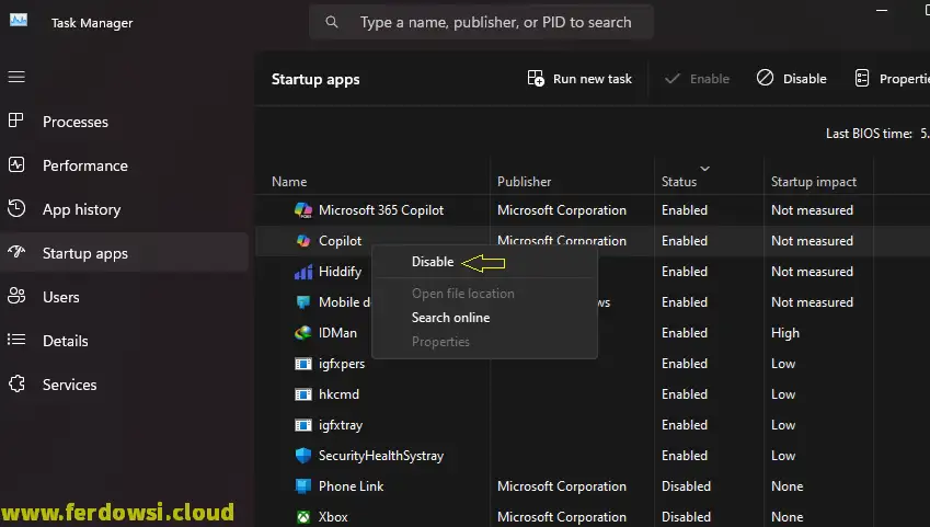 لغو اجرای خودکار برنامه‌ها در task manager