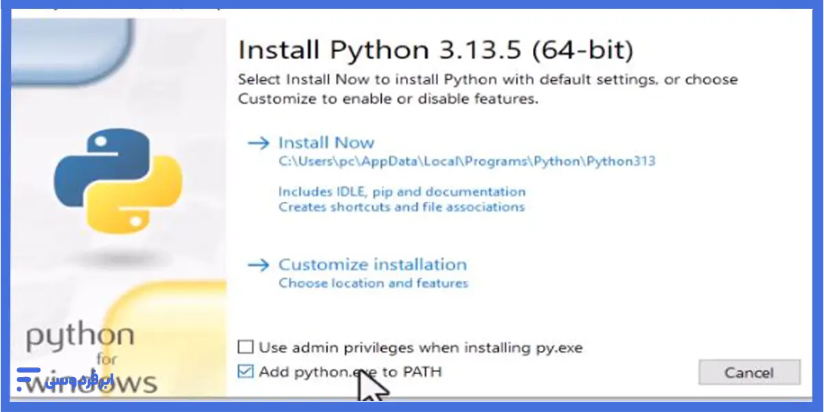 فعال کردن Add Python to PATH هنگام نصب پایتون