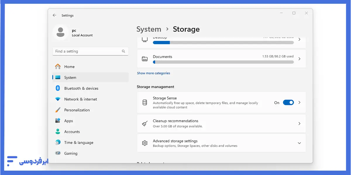 رفع مشکل پر شدن درایو c با Storage Sense