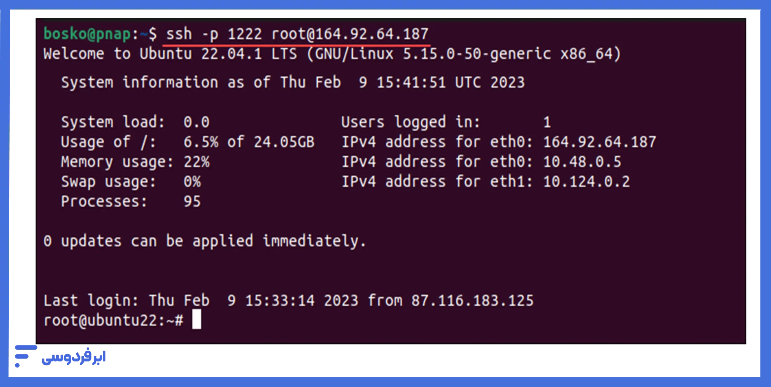 اطمینان از اتصال به پورت ۱۲۲۲ در لینوکس