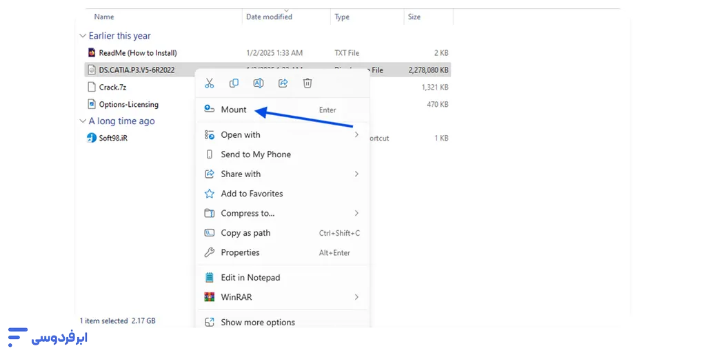 نصب کتیا | آموزش گامبهگام در ویندوز ۱۰، ۱۱ و ۷ mount کردن فایل نصب کتیا