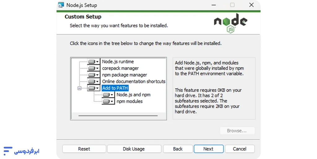 نصب node js؛ آموزش گامبهگام در ویندوز، لینوکس و مک تنظیمات add to path
