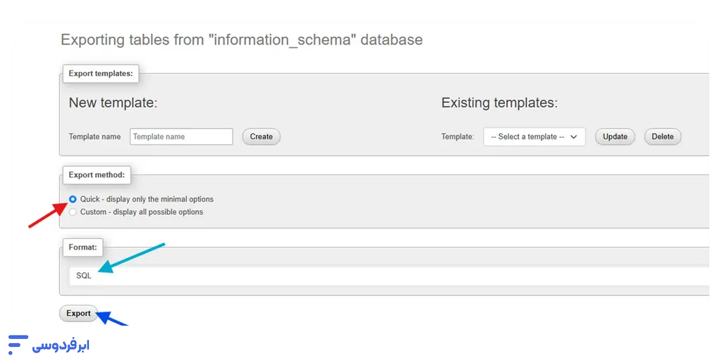 خروجی گرفتن از دیتابیس
