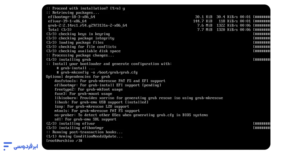 نصب آرچ لینوکس + دانلود؛ راهنمای قدمبهقدم و تصویری (UEFI) نصب بوتلودر GRUB