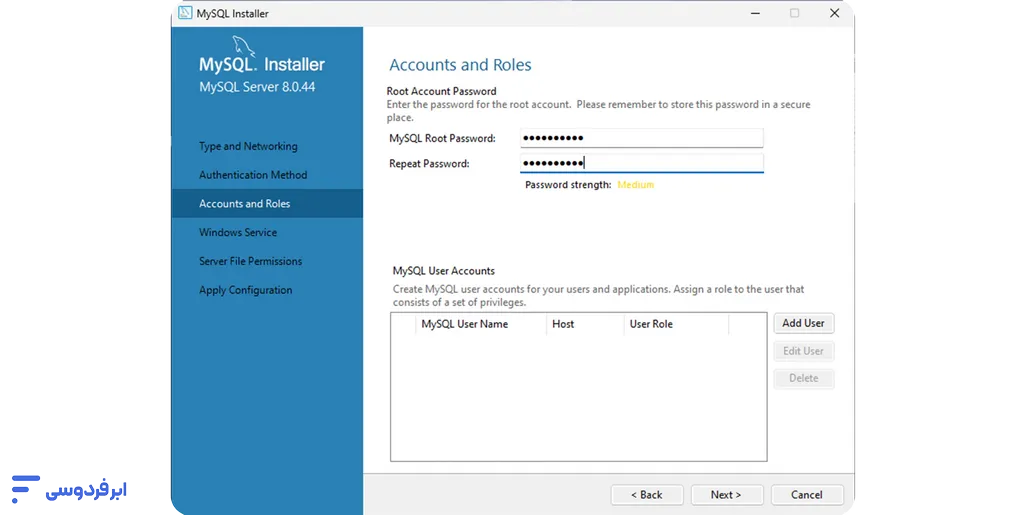 نصب mysql؛ راهنمای جامع راهاندازی در ویندوز، لینوکس و مک تعیین پسورد و تنظیمات اکانت