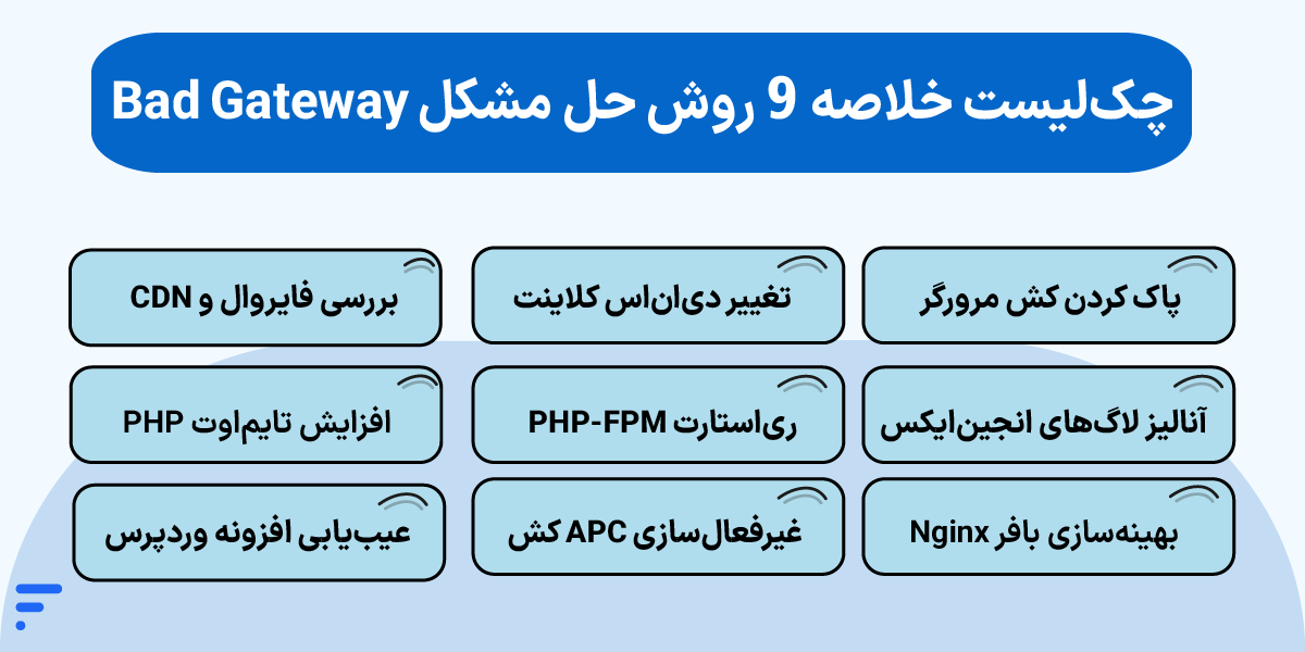 خطای 502 nginx: راهنمای کامل و سریع رفع ارور Bad Gateway چکلیست خلاصه ۹ روش حل مشکل Bad Gateway